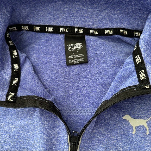 Victoria’s Secret PINK Quarter Zip Pullover Blue Heather Logo Sleeve Size L - Picture 9 of 15